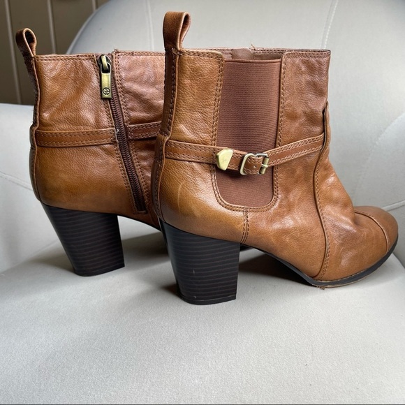 Giani Birnini Women's 9 Tan Leather Cognac Ankle Booties Boots Block Heel - Picture 3 of 5